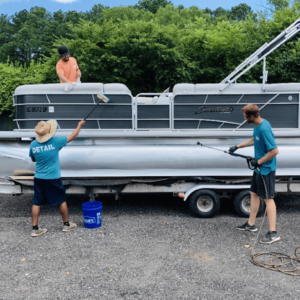 Professional boat cleaning during de-winterization before spring launch – Keowee Marina