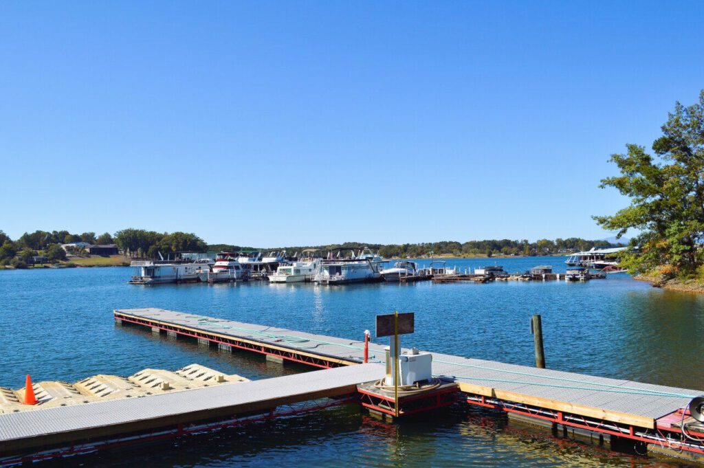 Covered slips behind the courtesy dock