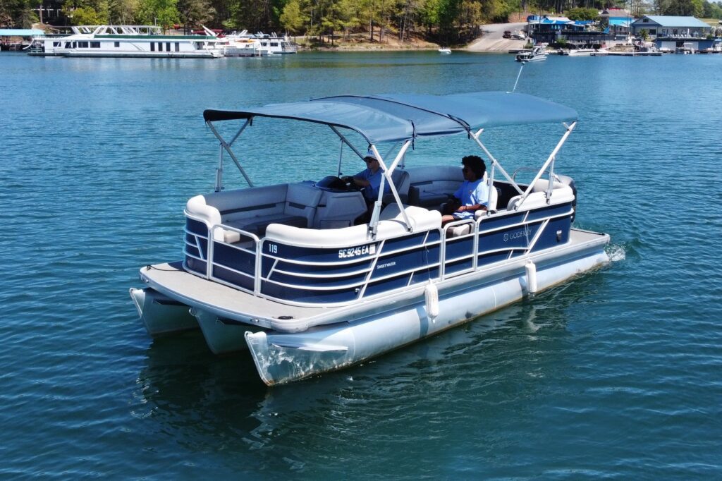Double Bimini Sport Tritoon on Lake Keowee