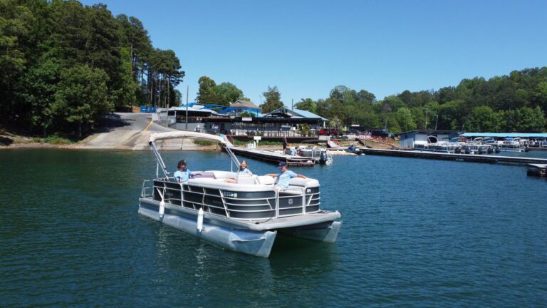 Pontoon leaving the cove