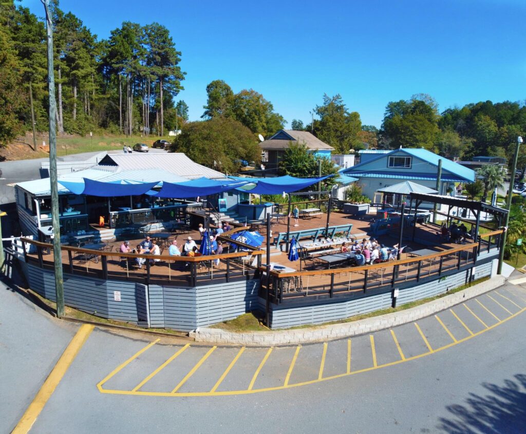 Keowee Shores Grill deck and courtesy dock on Lake Keowee